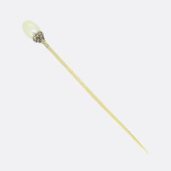 Antique Natural Pearl and Diamond Stick Pin