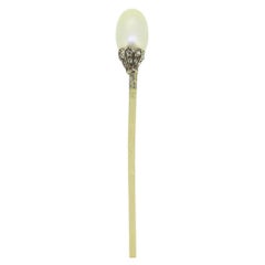Antique Natural Pearl and Diamond Stick Pin