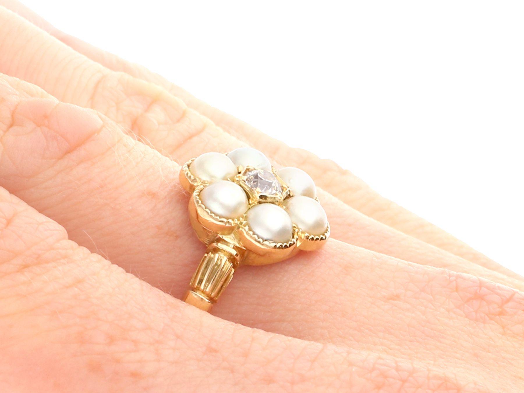Antique Natural Pearl and Diamond Yellow Gold Cluster Ring, Circa 1880 1