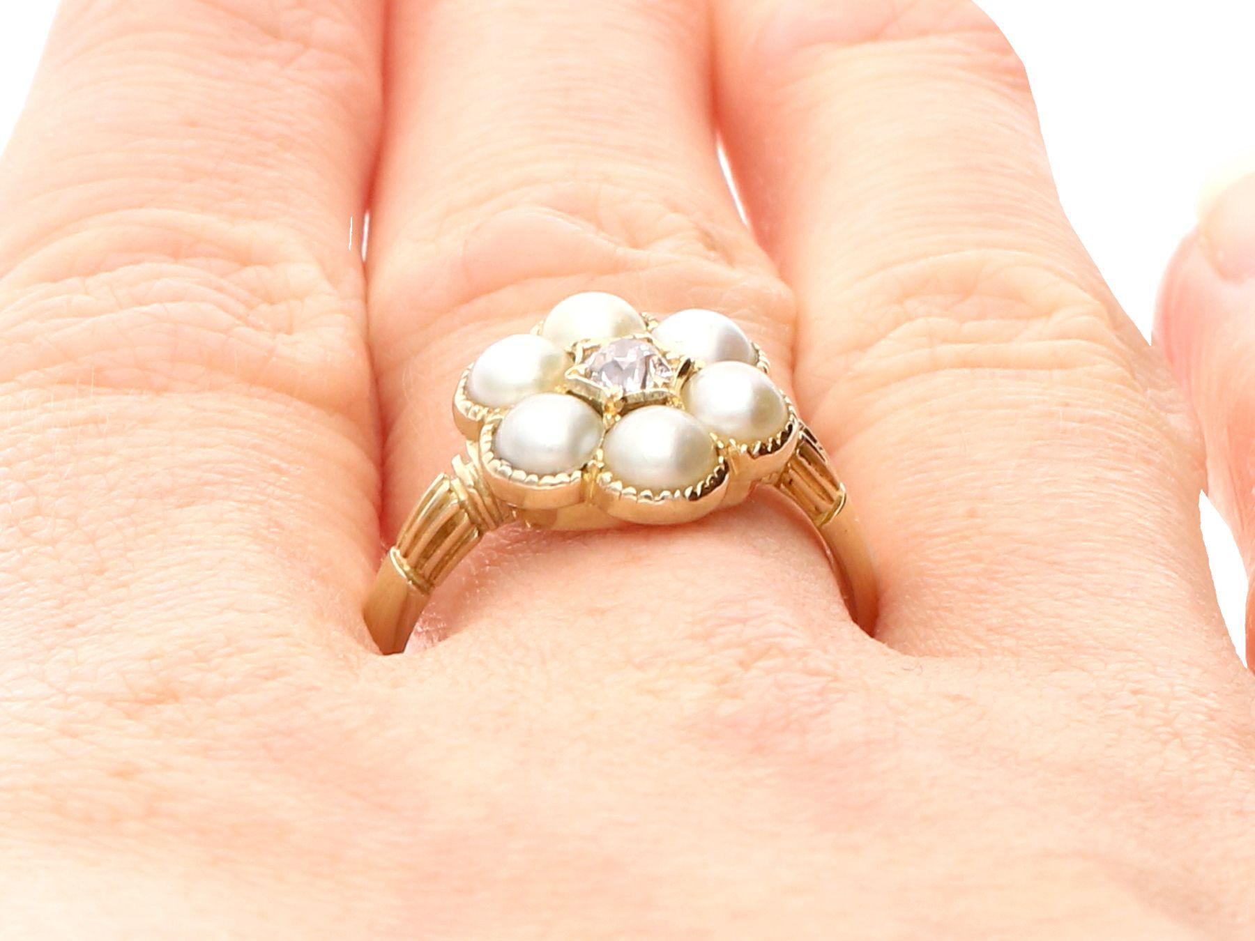 Antique Natural Pearl and Diamond Yellow Gold Cluster Ring, Circa 1880 2