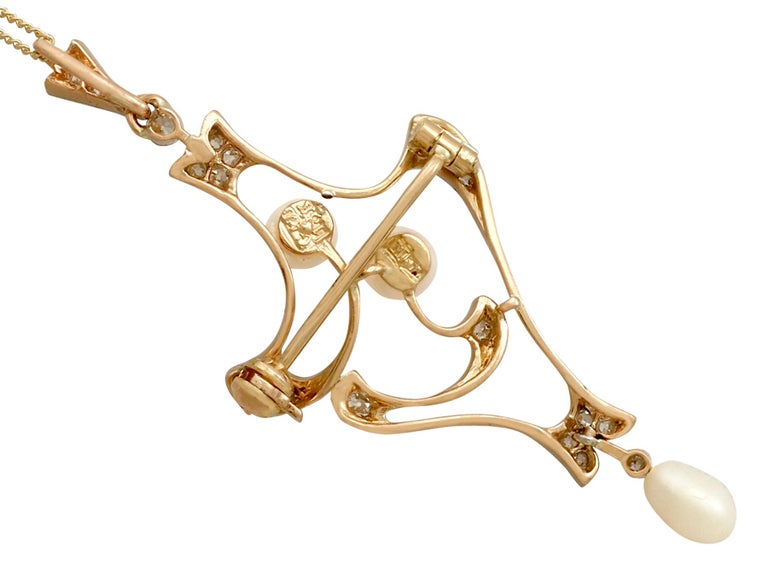Antique Natural Pearl and Diamond Yellow Gold Pendant Brooch For Sale ...
