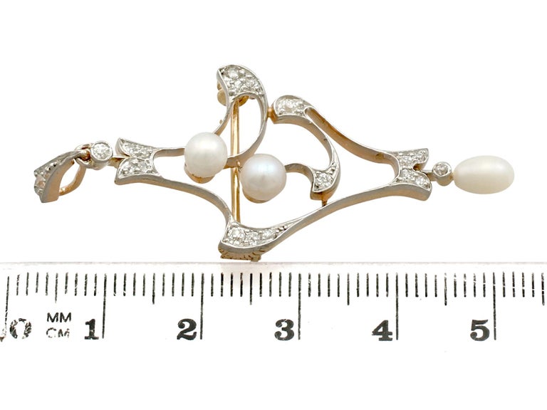 Antique Natural Pearl and Diamond Yellow Gold Pendant Brooch For Sale ...