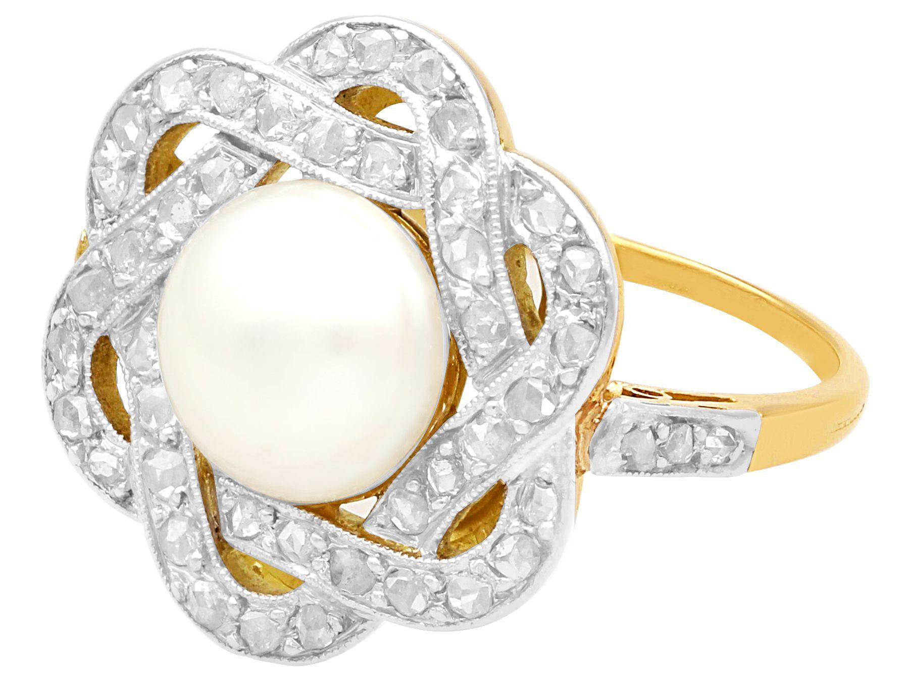 Cabochon Antique Natural Pearl and Diamond Yellow Gold Ring Circa 1925