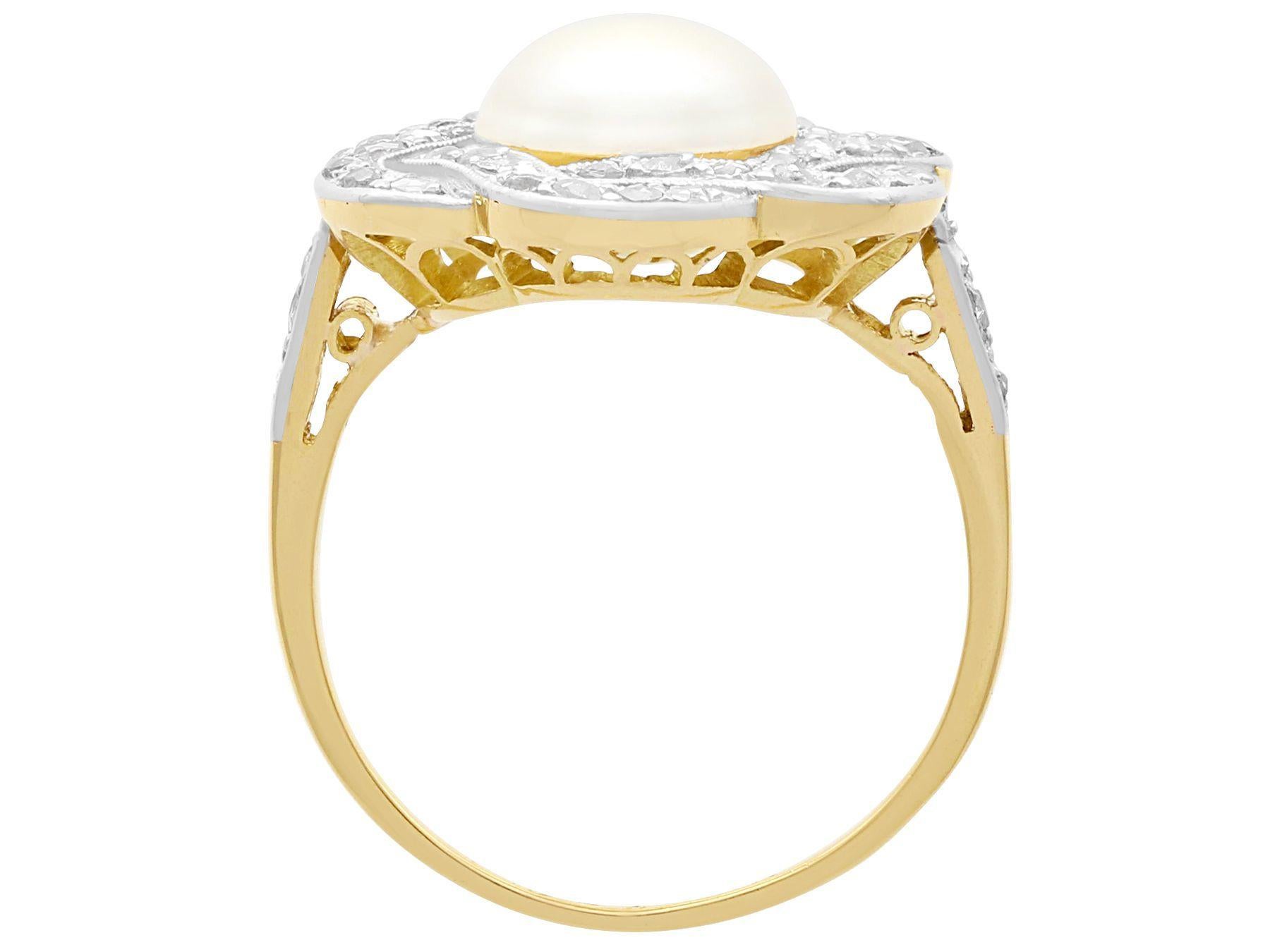 Women's or Men's Antique Natural Pearl and Diamond Yellow Gold Ring Circa 1925