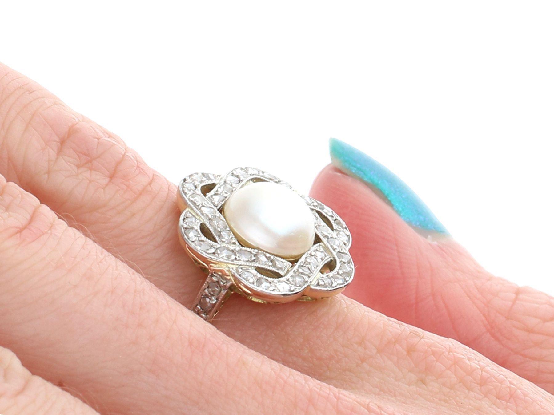 Antique Natural Pearl and Diamond Yellow Gold Ring Circa 1925 2