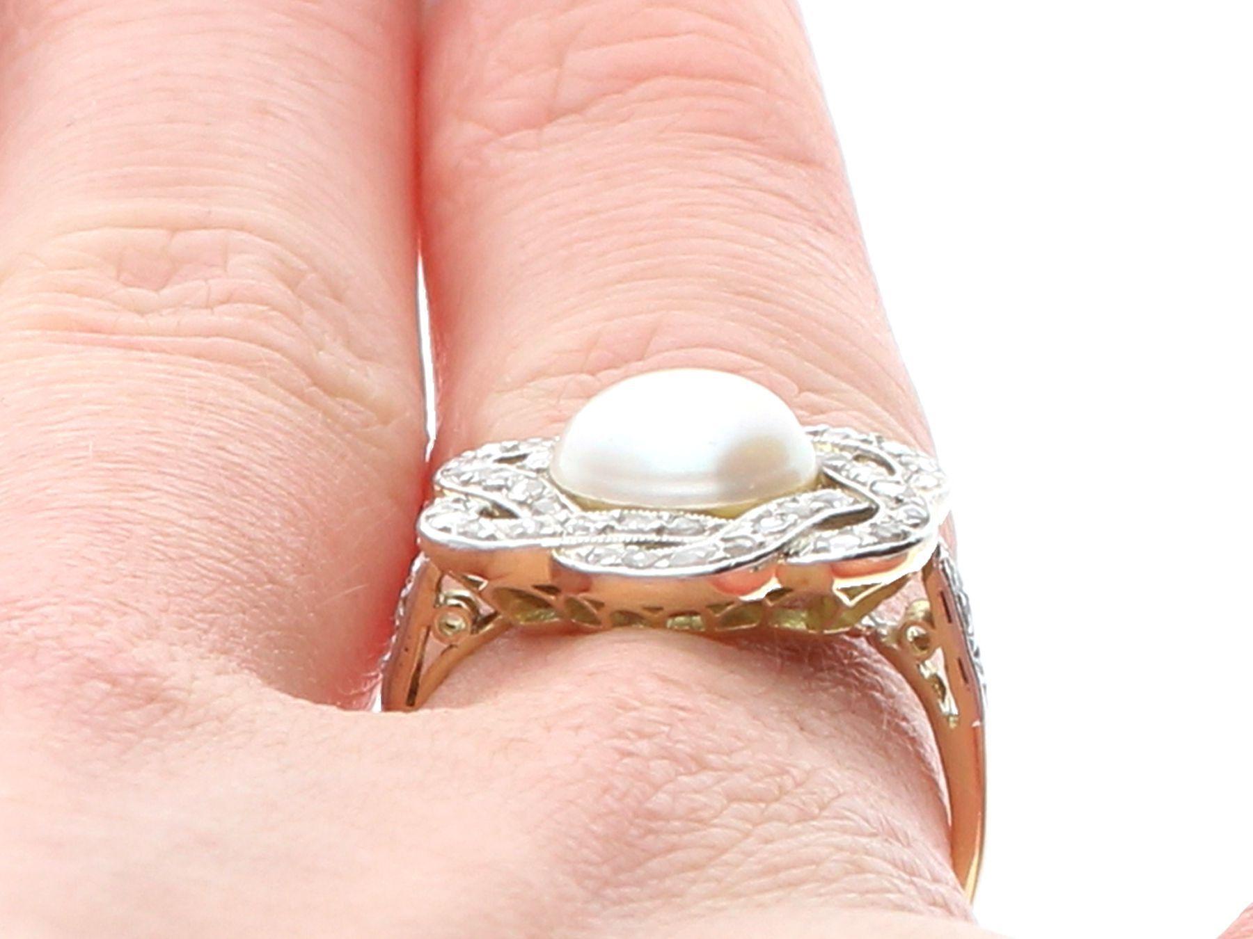 Antique Natural Pearl and Diamond Yellow Gold Ring Circa 1925 3