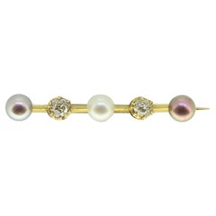Antique Natural Pearl and Old Cut Diamond Mini Bar Brooch