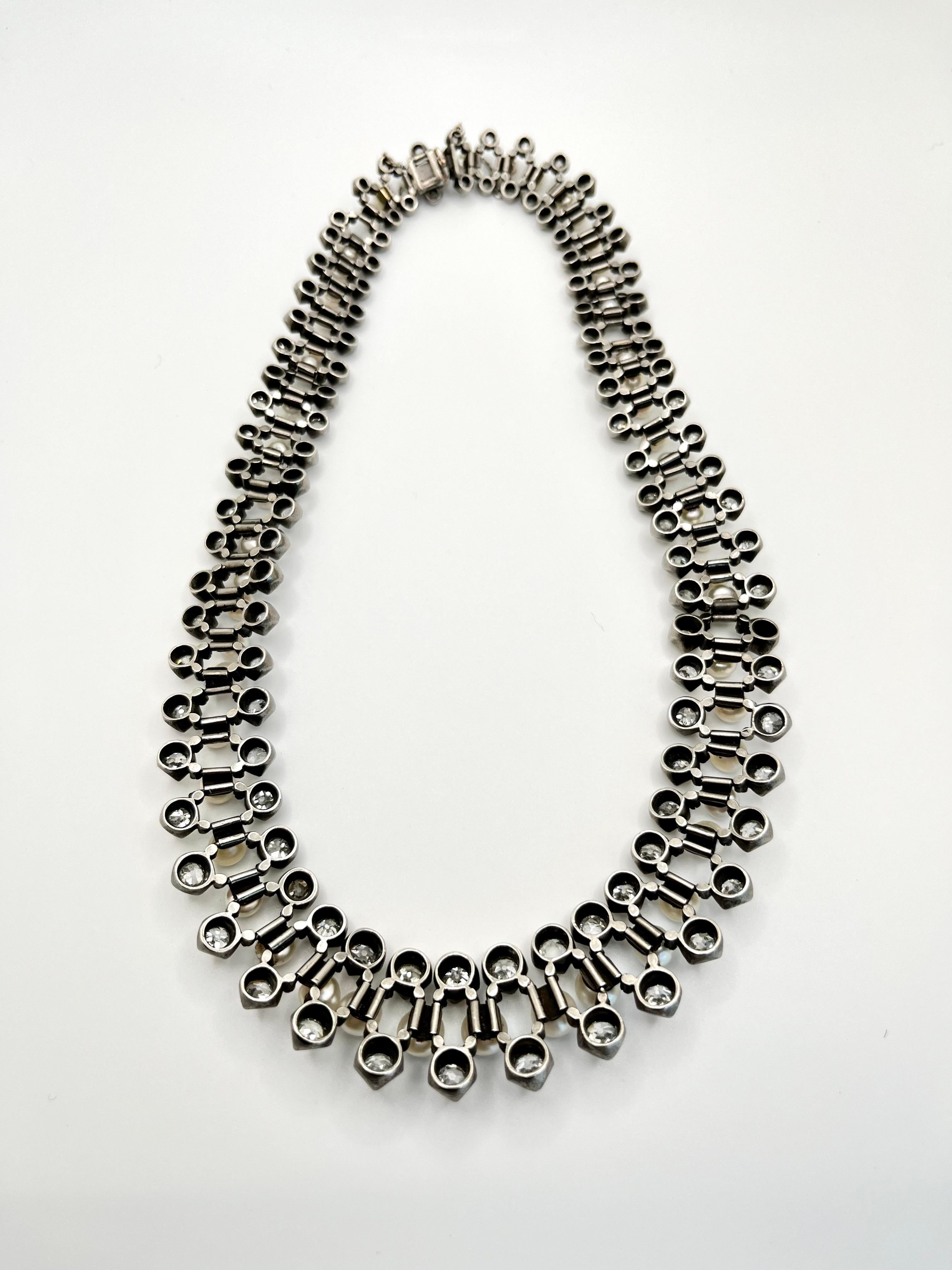 Antique Natural Pearl and Old-Mine Diamond Necklace, circa 1880 In Good Condition For Sale In Beverly Hills, CA