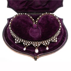 Antique Natural Pearl and Rose Cut Diamond 18k Yellow Gold Necklace