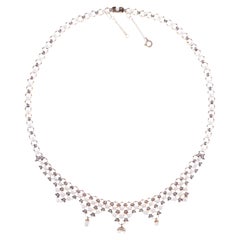 Antique Natural Pearl and Rose Cut Diamond 18k Yellow Gold Necklace