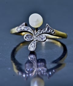 Antique Natural Pearl and Rose Cut Diamond Ring