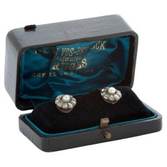 Antike Cluster-Ohrringe aus Naturperlen und Rosendiamanten