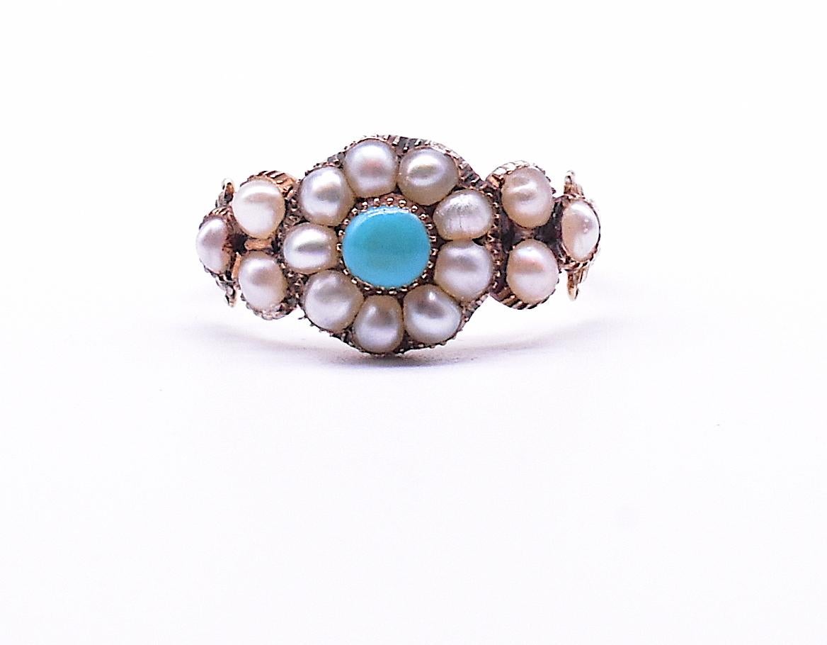 Antique Pearl and Turquoise Cluster Ring 2