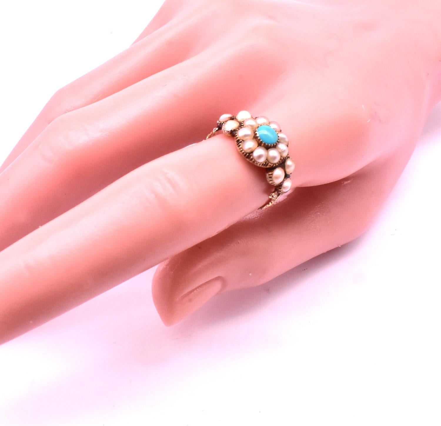Women's Antique Pearl and Turquoise Cluster Ring