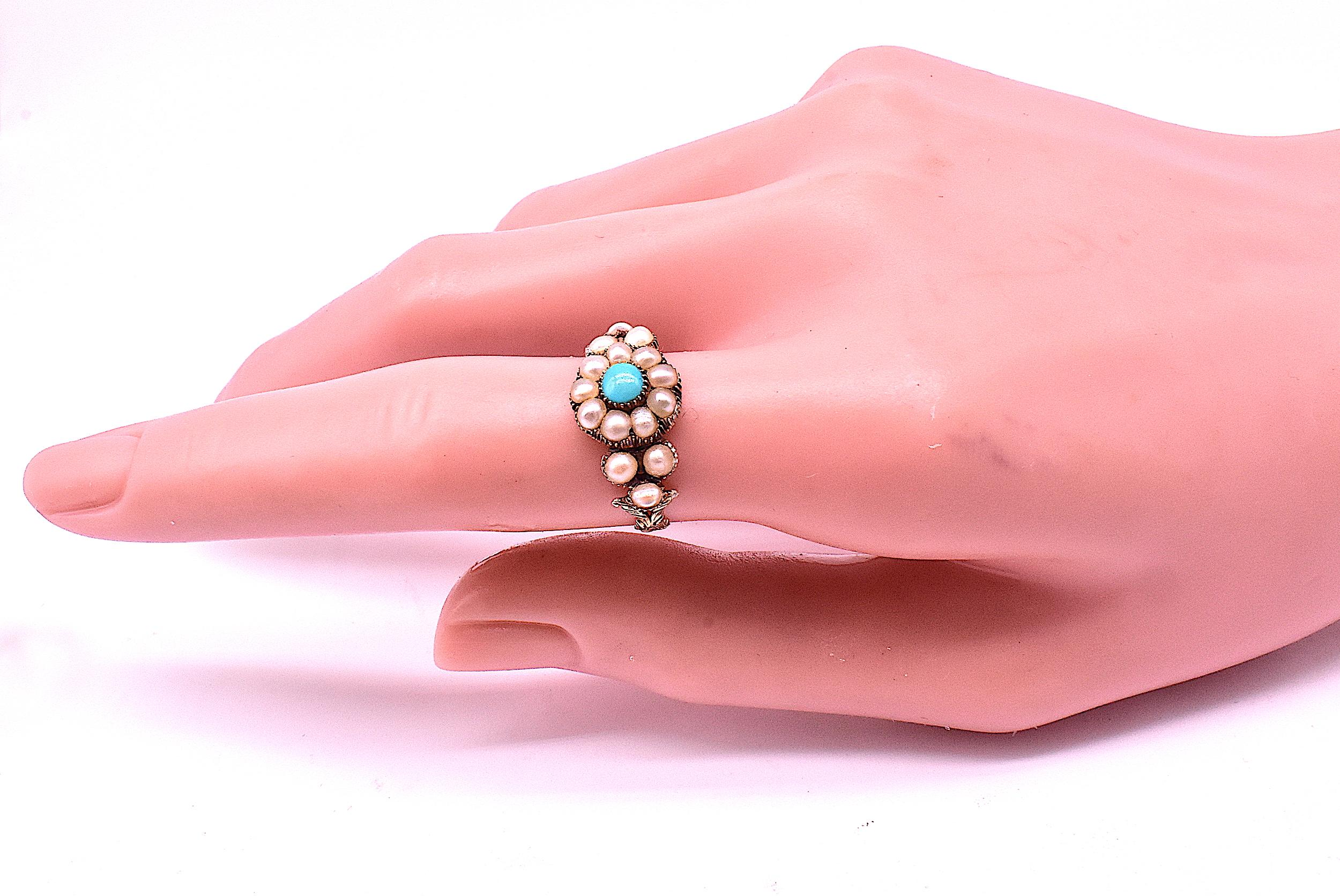 Antique Pearl and Turquoise Cluster Ring 1