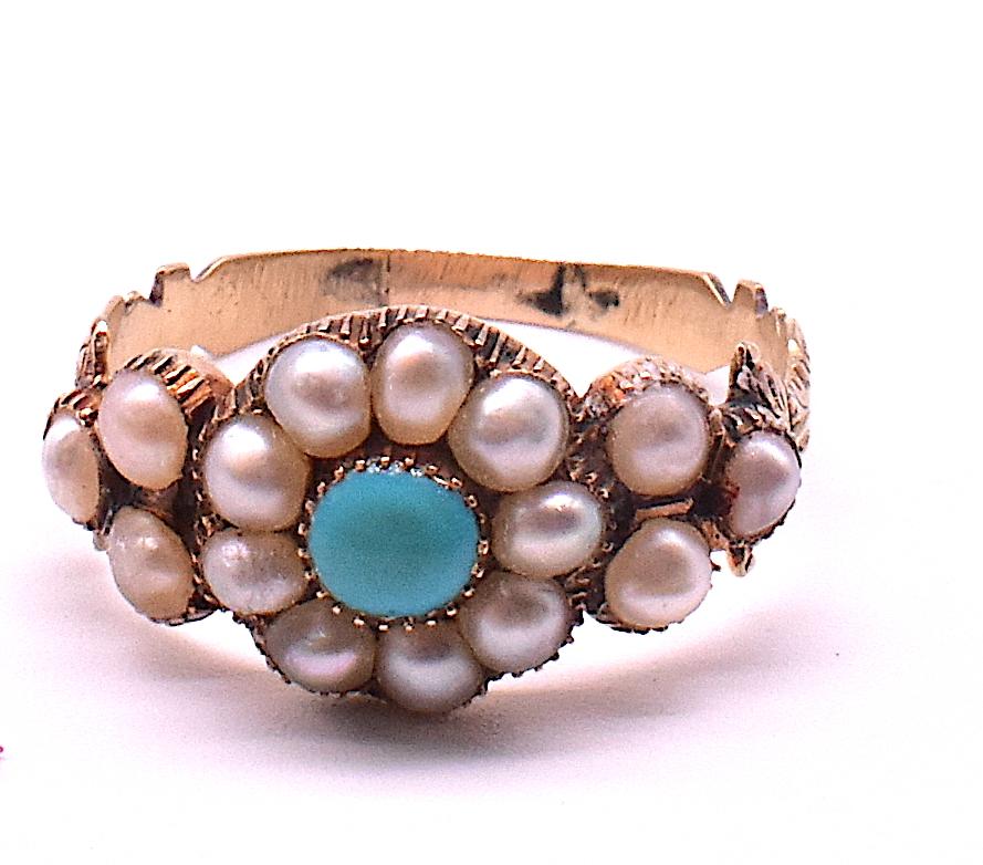 Antique Pearl and Turquoise Cluster Ring 3
