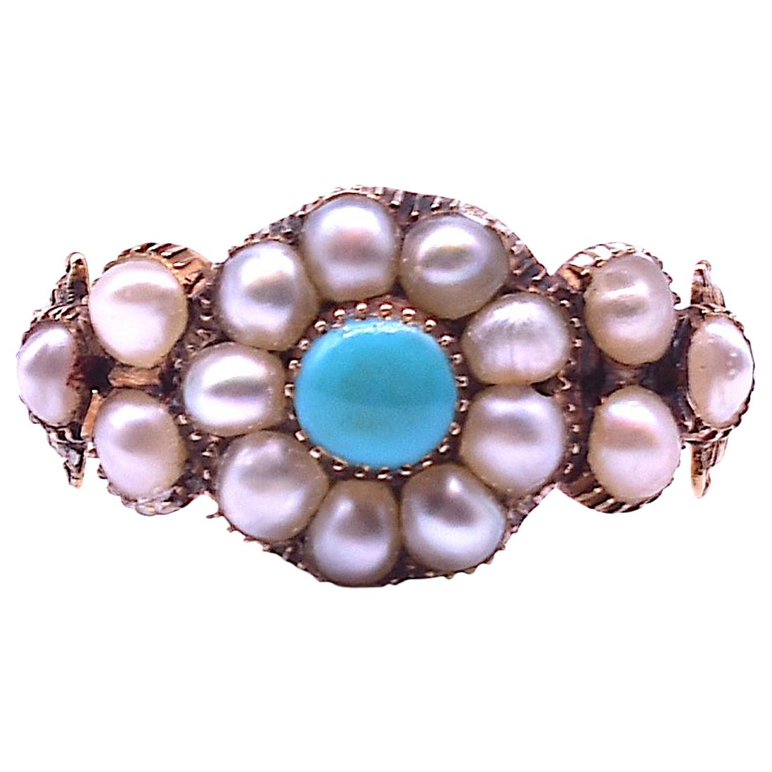 Antique Pearl and Turquoise Cluster Ring