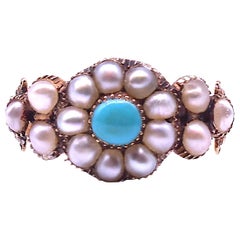 Antique Pearl and Turquoise Cluster Ring