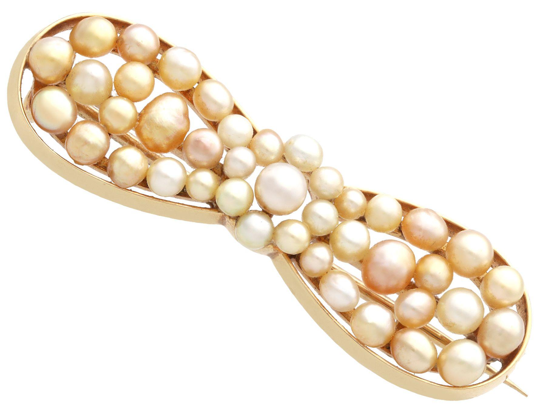 Antique Natural Pearl and Yellow Gold Brooch In Excellent Condition For Sale In Jesmond, Newcastle Upon Tyne