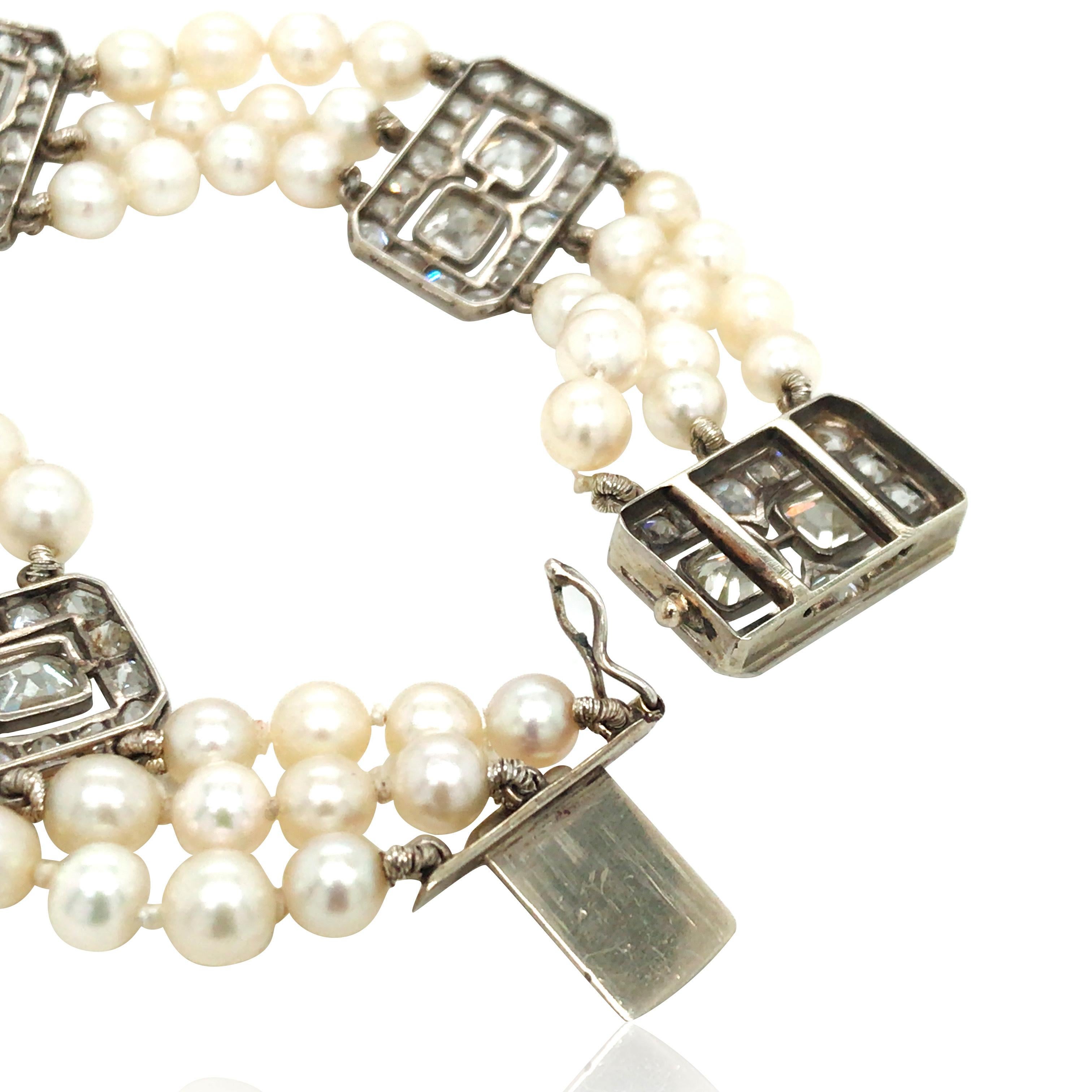 Bracelet ancien en perles naturelles et diamants, DSEF Bon état - En vente à New York, NY