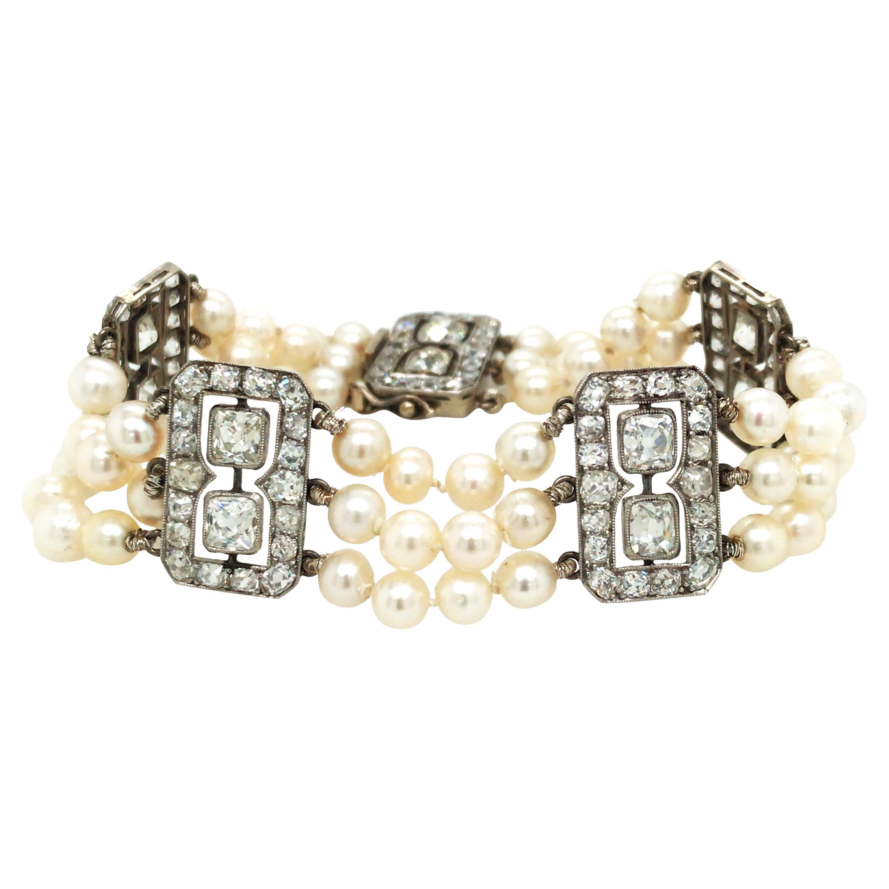 Bracelet ancien en perles naturelles et diamants, DSEF en vente