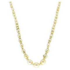 Antique Natural Pearl Necklace and Rose Cut Diamond Clasp