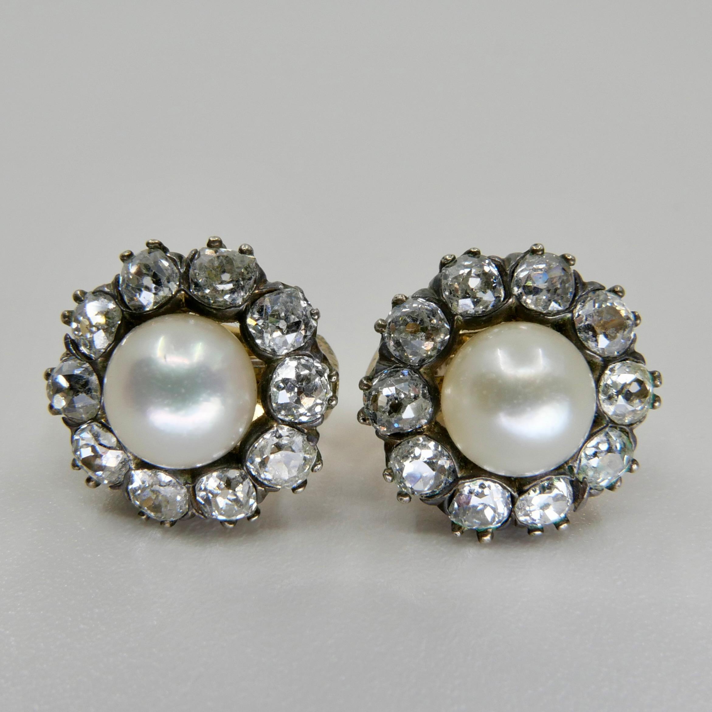 Antique Natural Pearl & Old Cut Diamond Earrings. French Assay & Maker Mark. 2