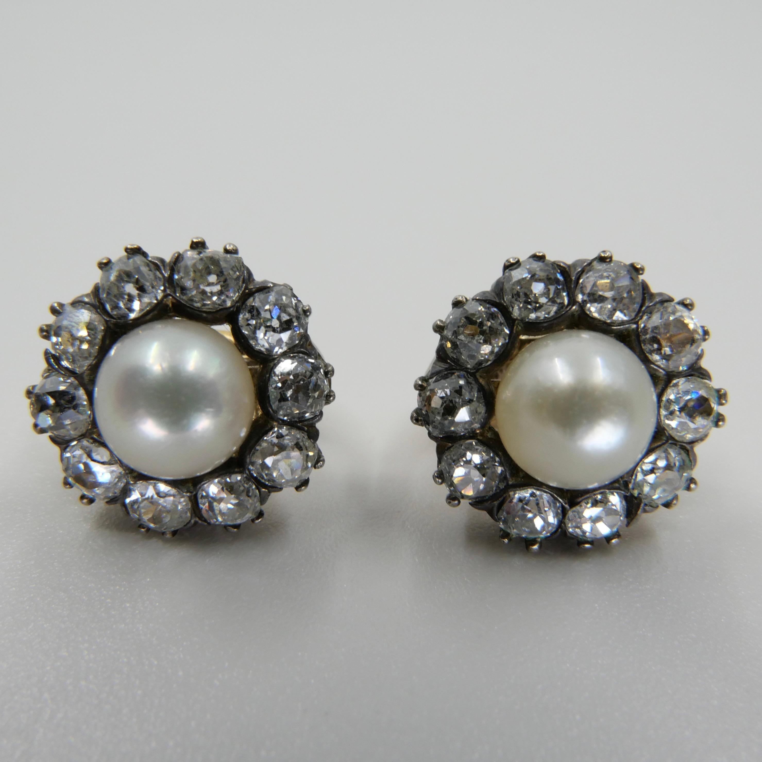 Antique Natural Pearl & Old Cut Diamond Earrings. French Assay & Maker Mark. 3