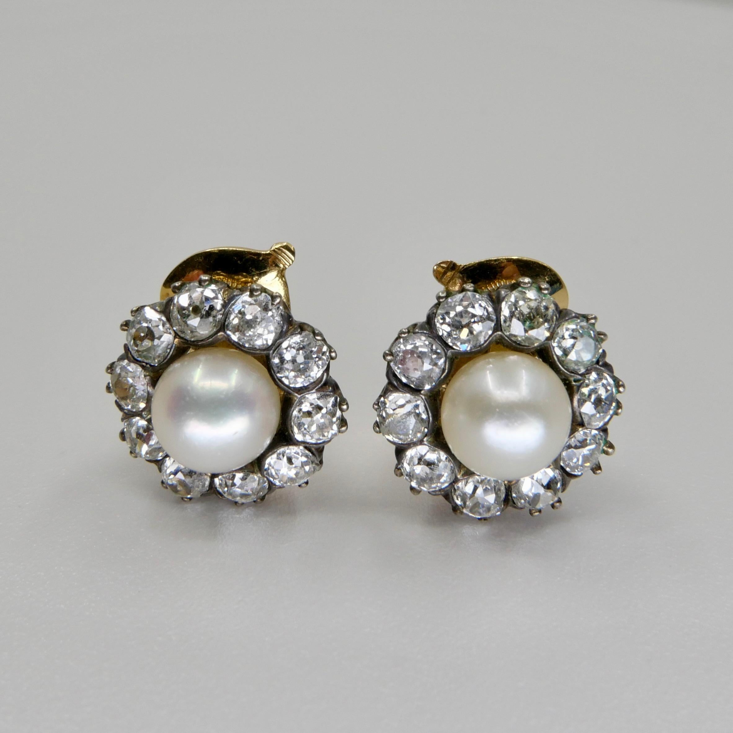 Antique Natural Pearl & Old Cut Diamond Earrings. French Assay & Maker Mark. 5