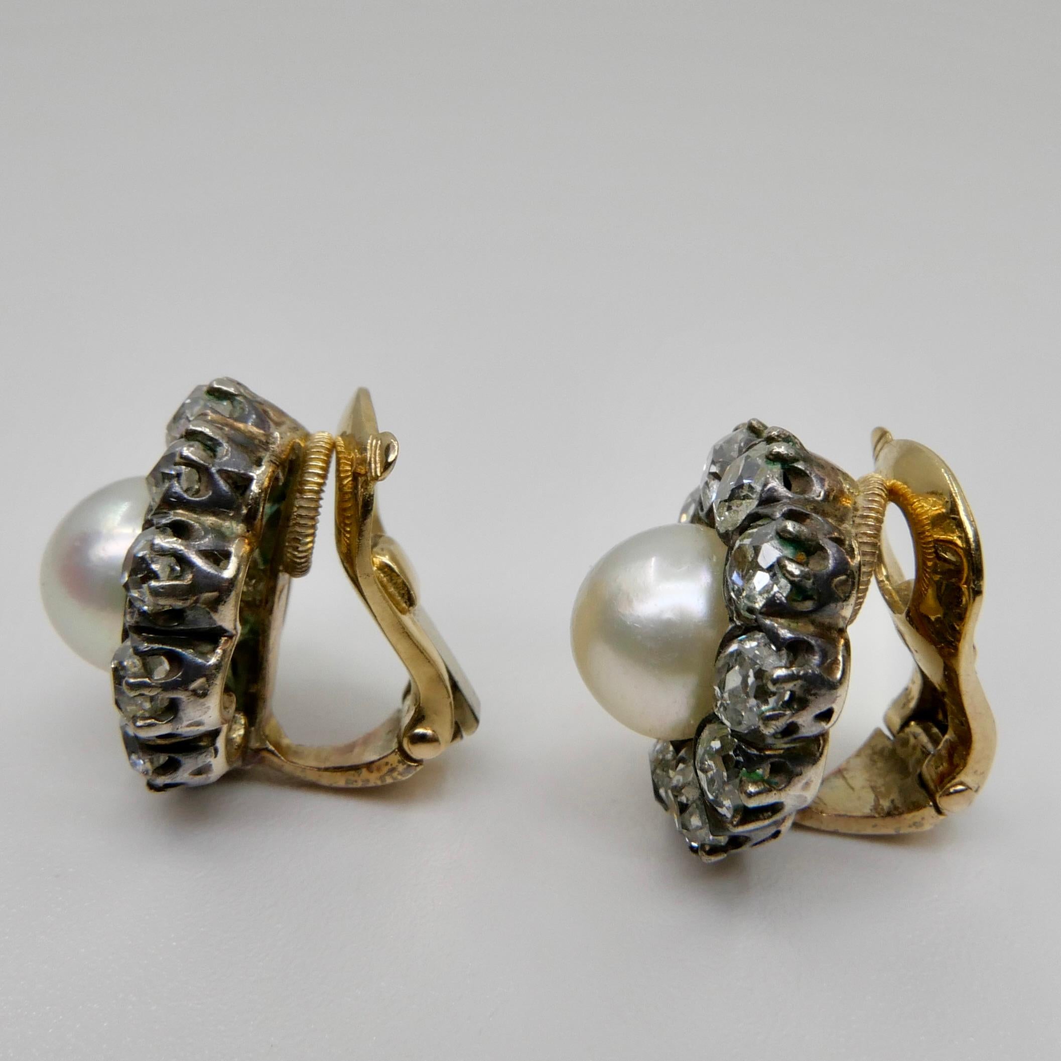 Antique Natural Pearl & Old Cut Diamond Earrings. French Assay & Maker Mark. 6