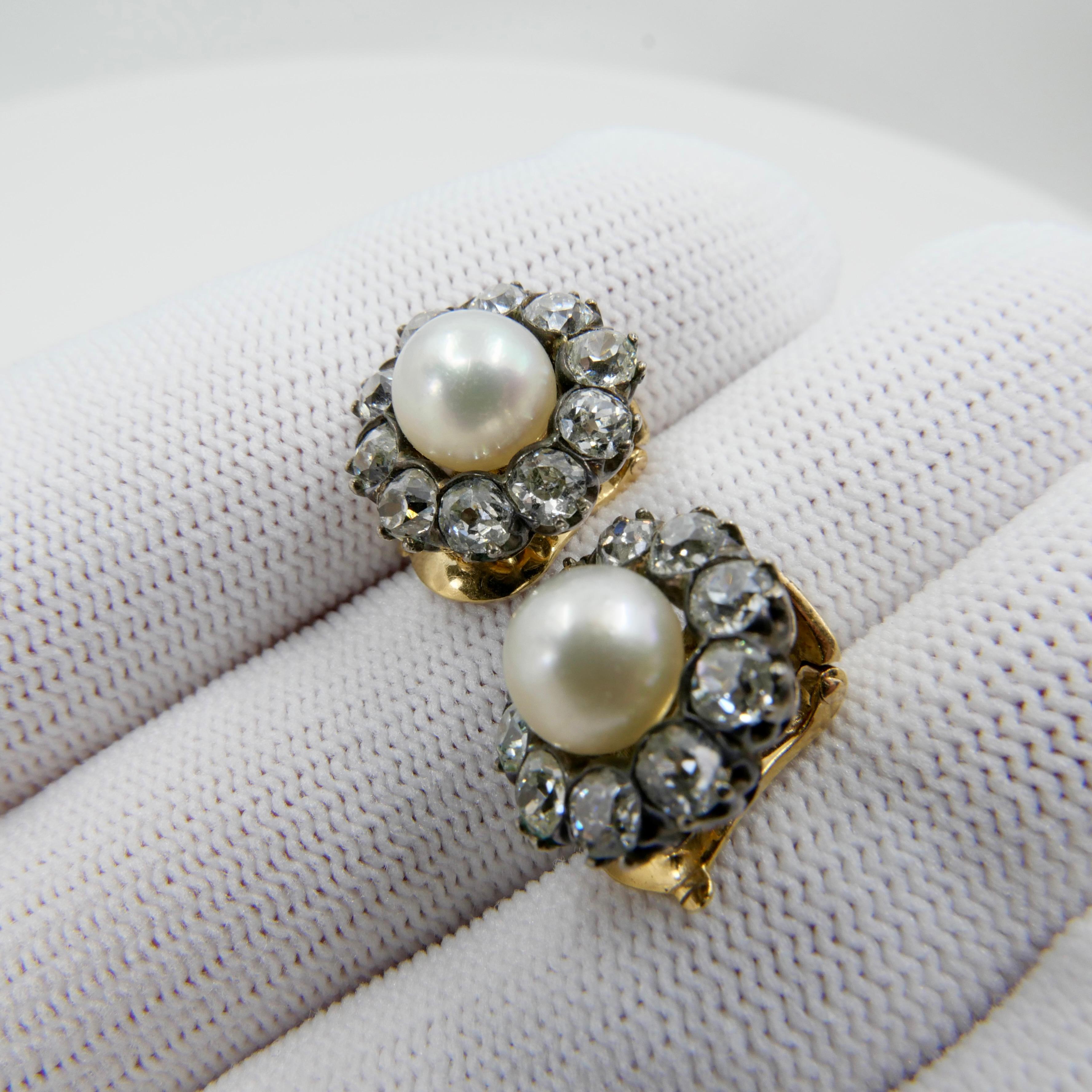 Antique Natural Pearl & Old Cut Diamond Earrings. French Assay & Maker Mark. 7