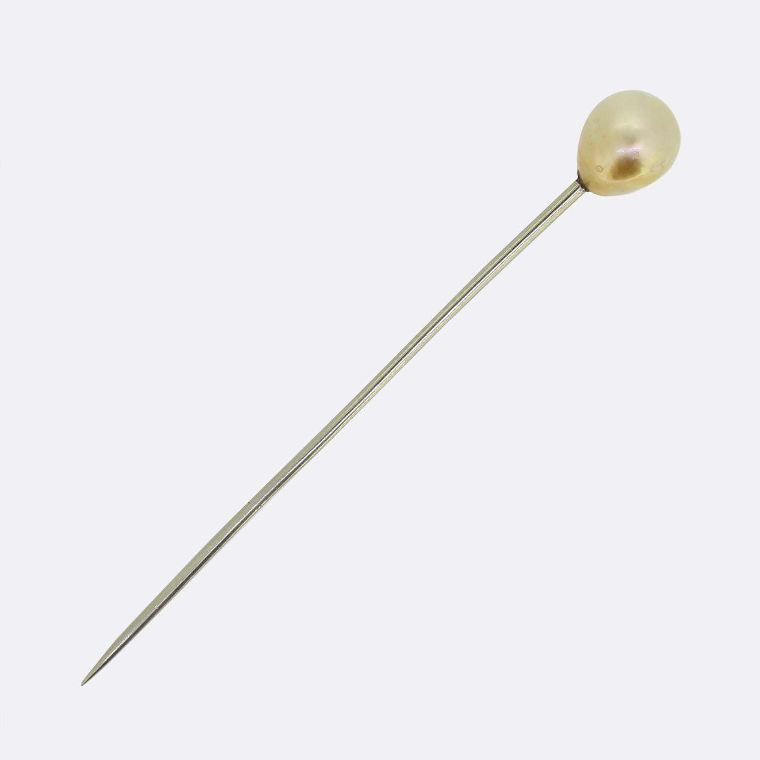 Round Cut Antique Natural Pearl Stick Pin For Sale