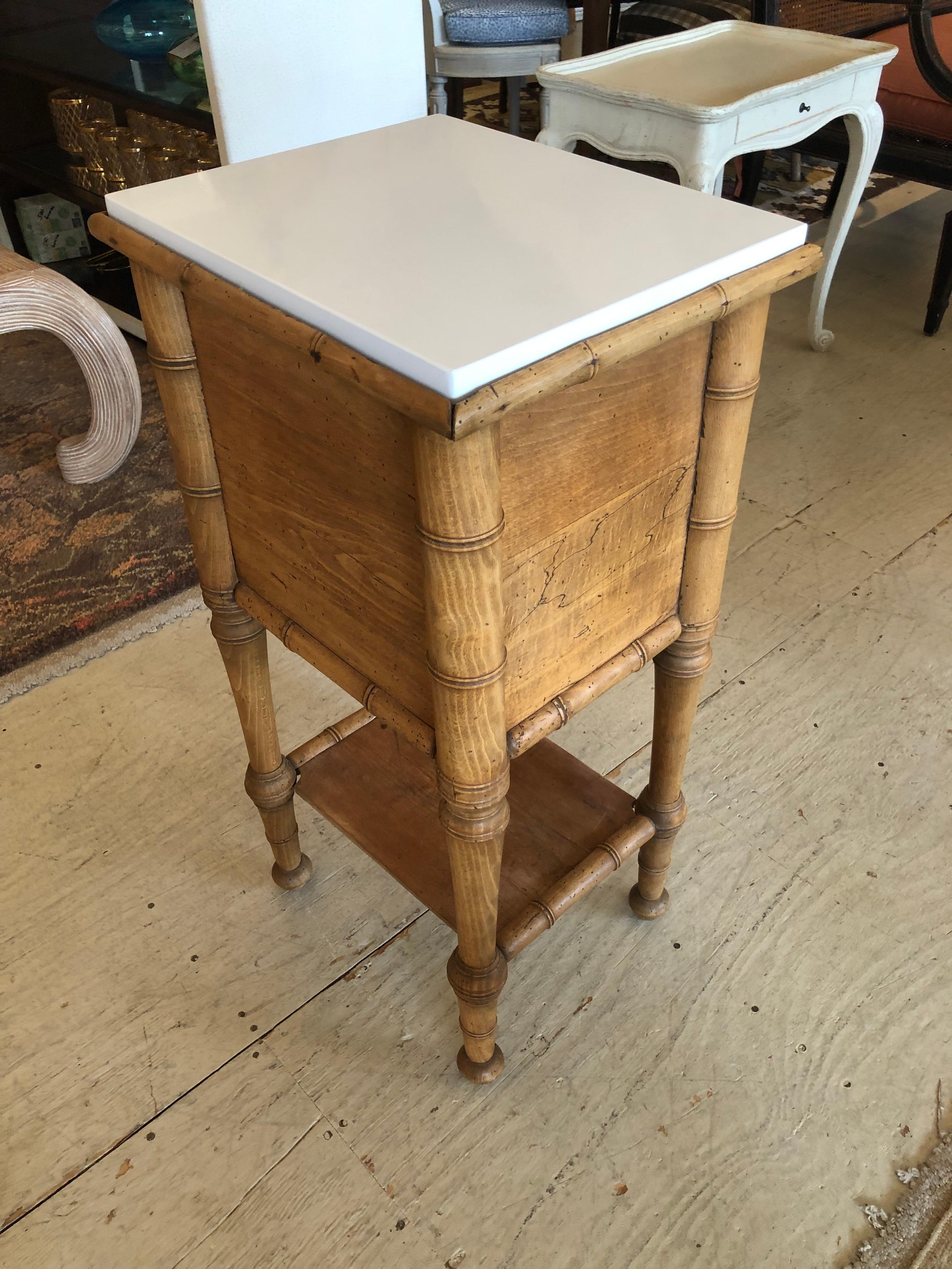 Antique Natural Pine Night Stand with White Marble Top In Good Condition For Sale In Hopewell, NJ