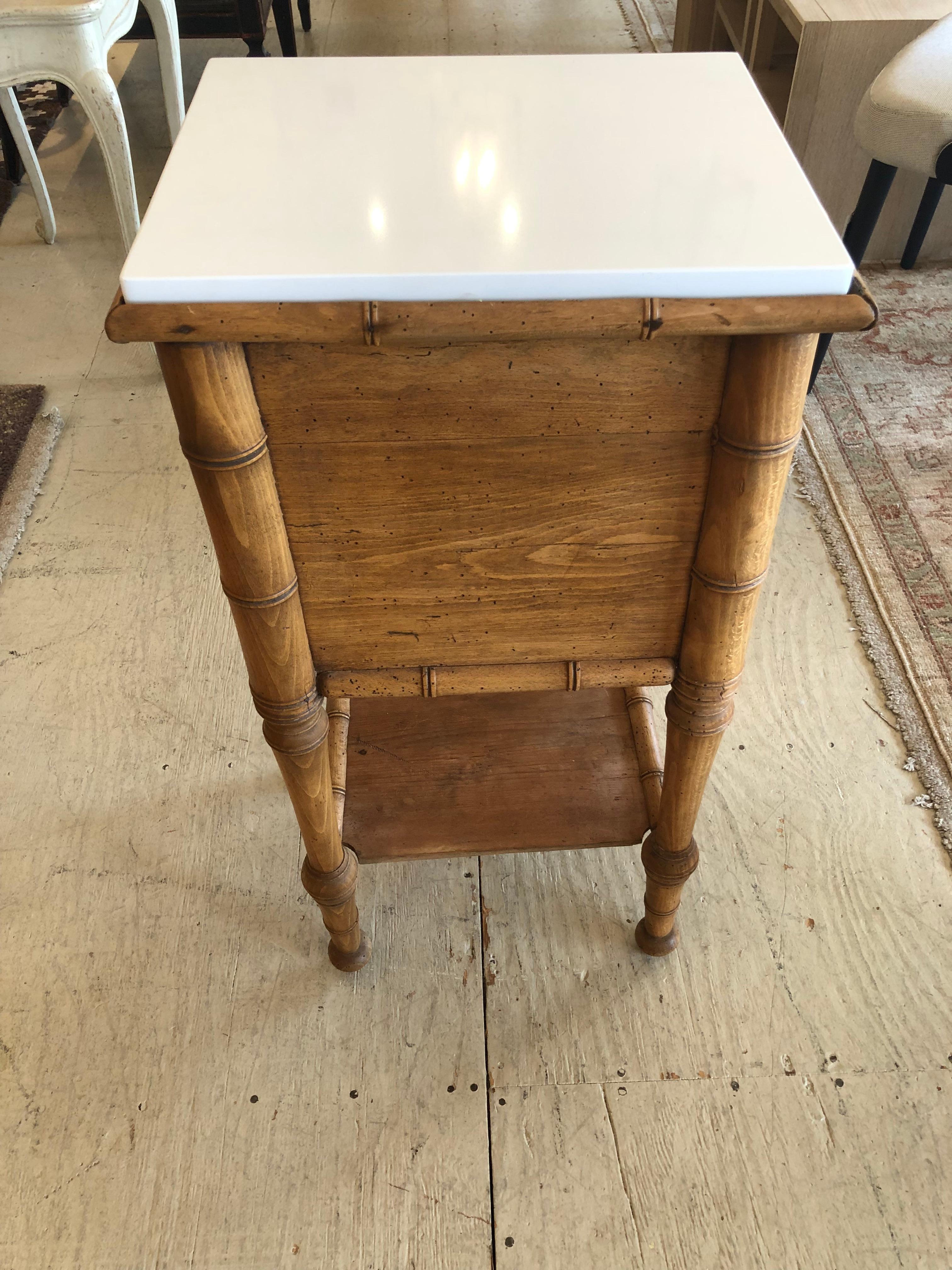 Mid-20th Century Antique Natural Pine Night Stand with White Marble Top For Sale