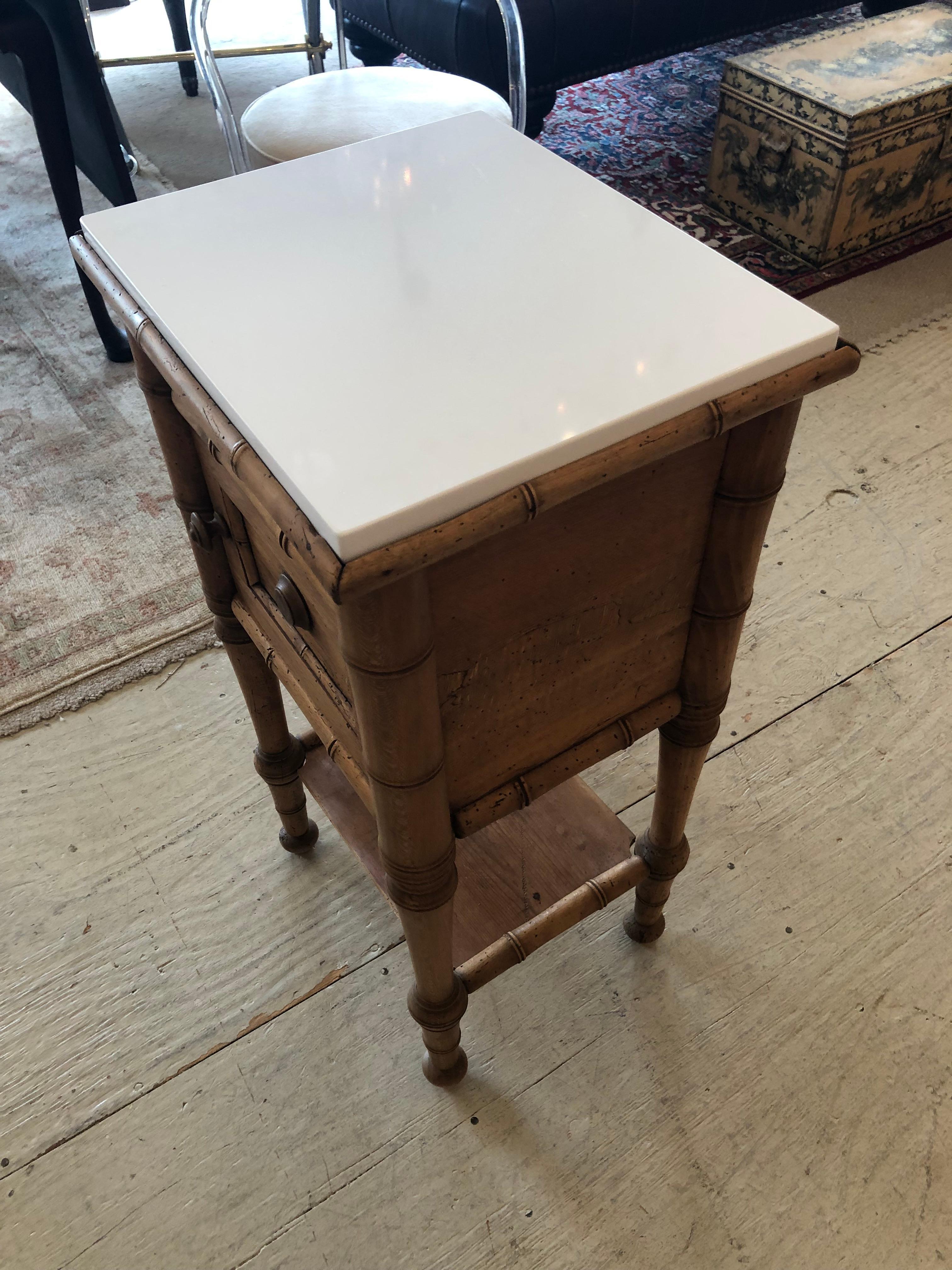 Antique Natural Pine Night Stand with White Marble Top For Sale 1