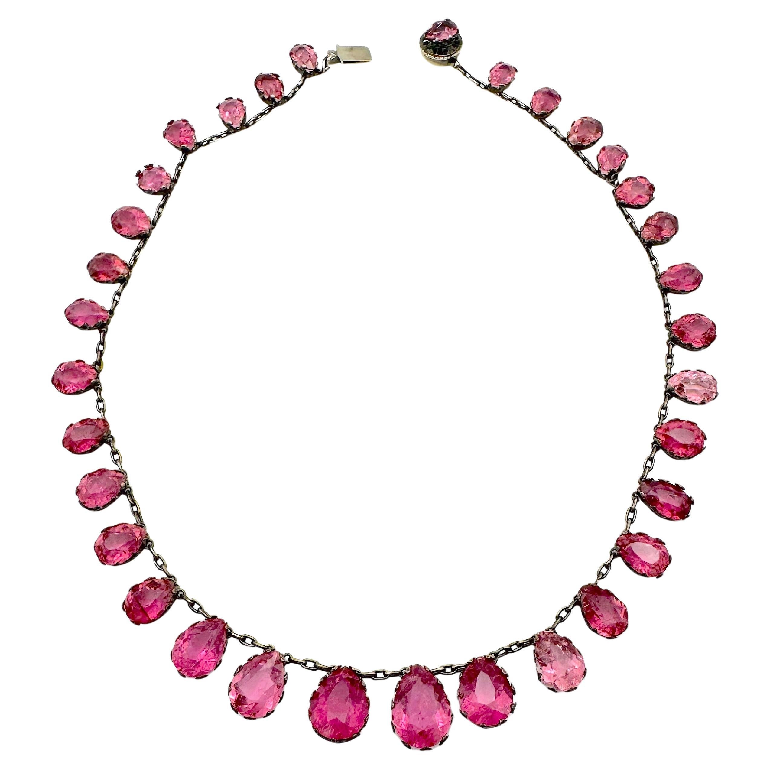 Antique Natural Pink Tourmaline RIviere Necklace im Angebot