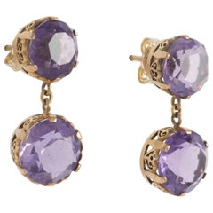 Antique Natural Purple Amethyst and 18kt Yellow Gold Dangle Earrings