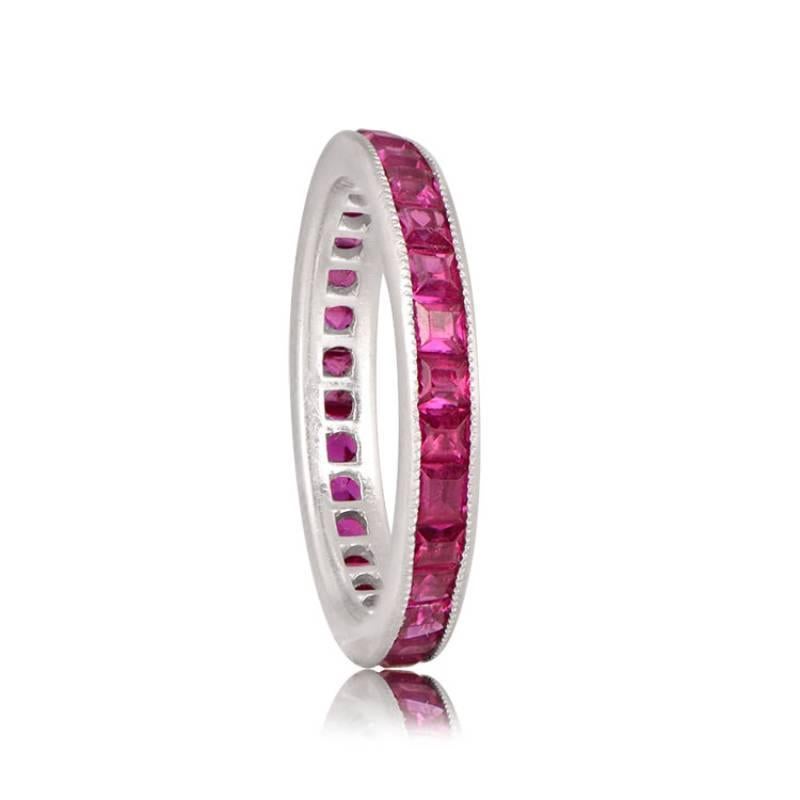 Art Deco Antique Natural Red Ruby Eternity Band Ring, Platinum