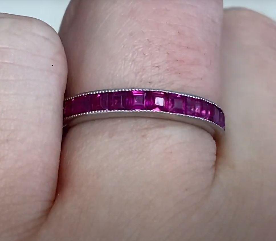Antique Natural Red Ruby Eternity Band Ring, Platinum In Excellent Condition In New York, NY
