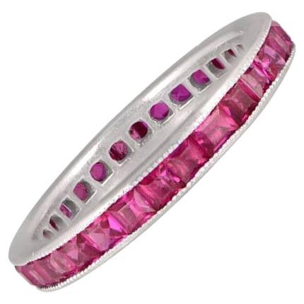Antique Natural Red Ruby Eternity Band Ring, Platinum