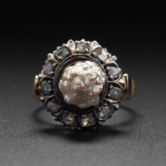 Antique Natural River Pearl and Diamond Ring