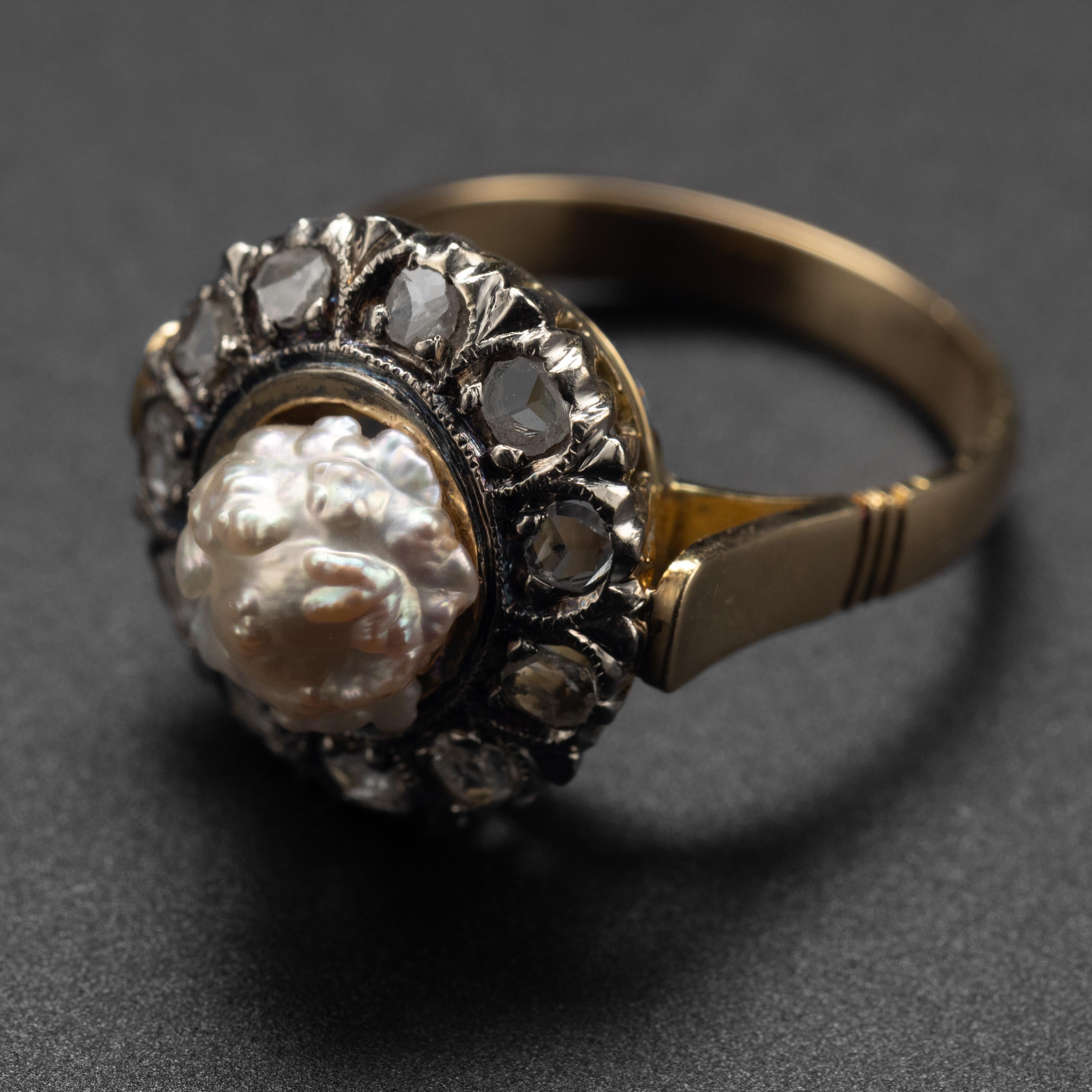 Antique Natural River Pearl and Diamond Ring 1