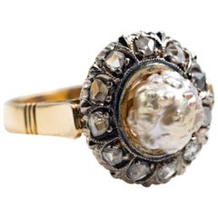 Antique Natural River Pearl and Diamond Ring