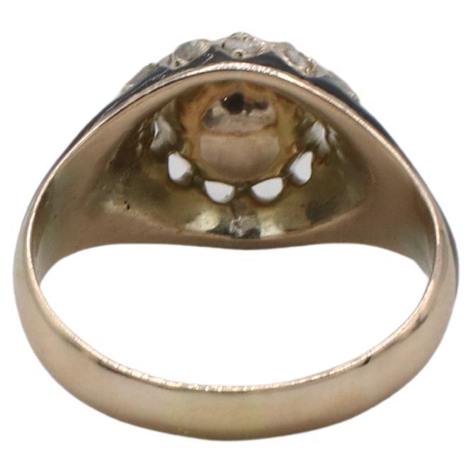 Women's Antique Natural Rose Cut Diamond & Enamel Yellow Gold Engagement Ring
