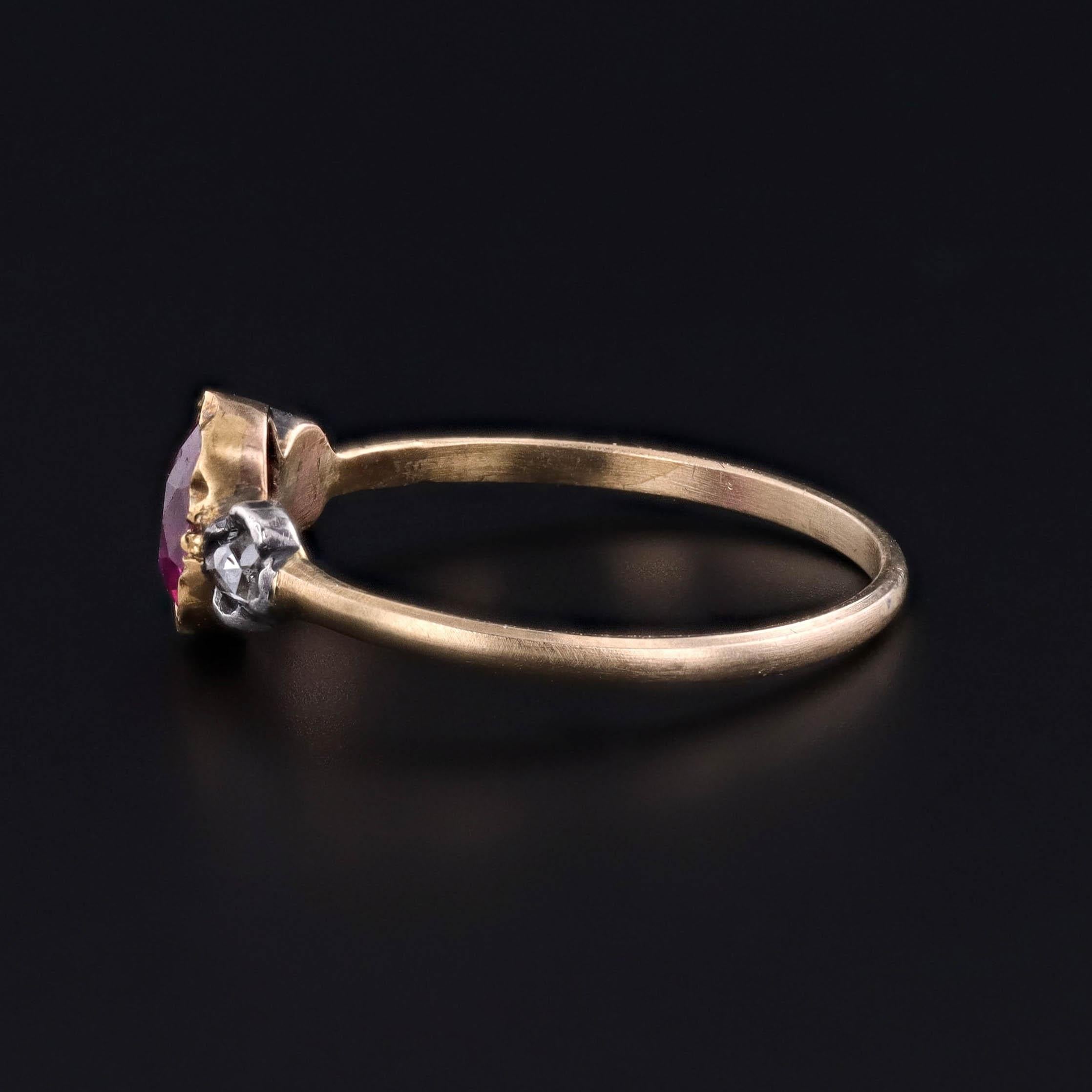 Victorian Antique Natural Ruby and Diamond Ring of 14k Gold For Sale