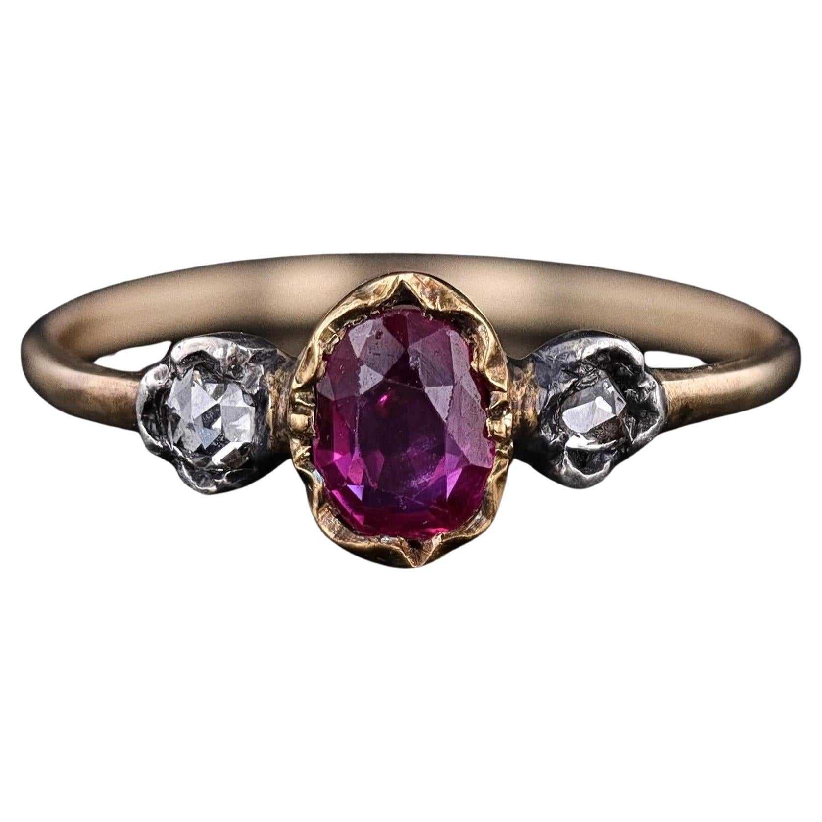 Antique Natural Ruby and Diamond Ring of 14k Gold