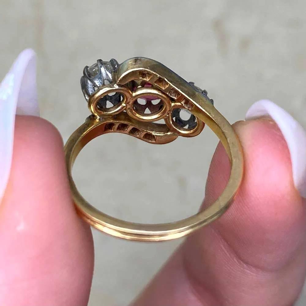 Antique Natural Ruby & Diamond Engagement Ring, Platinum & 18k Yellow Gold For Sale 5