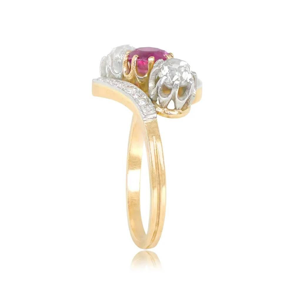 Edwardian Antique Natural Ruby & Diamond Engagement Ring, Platinum & 18k Yellow Gold For Sale