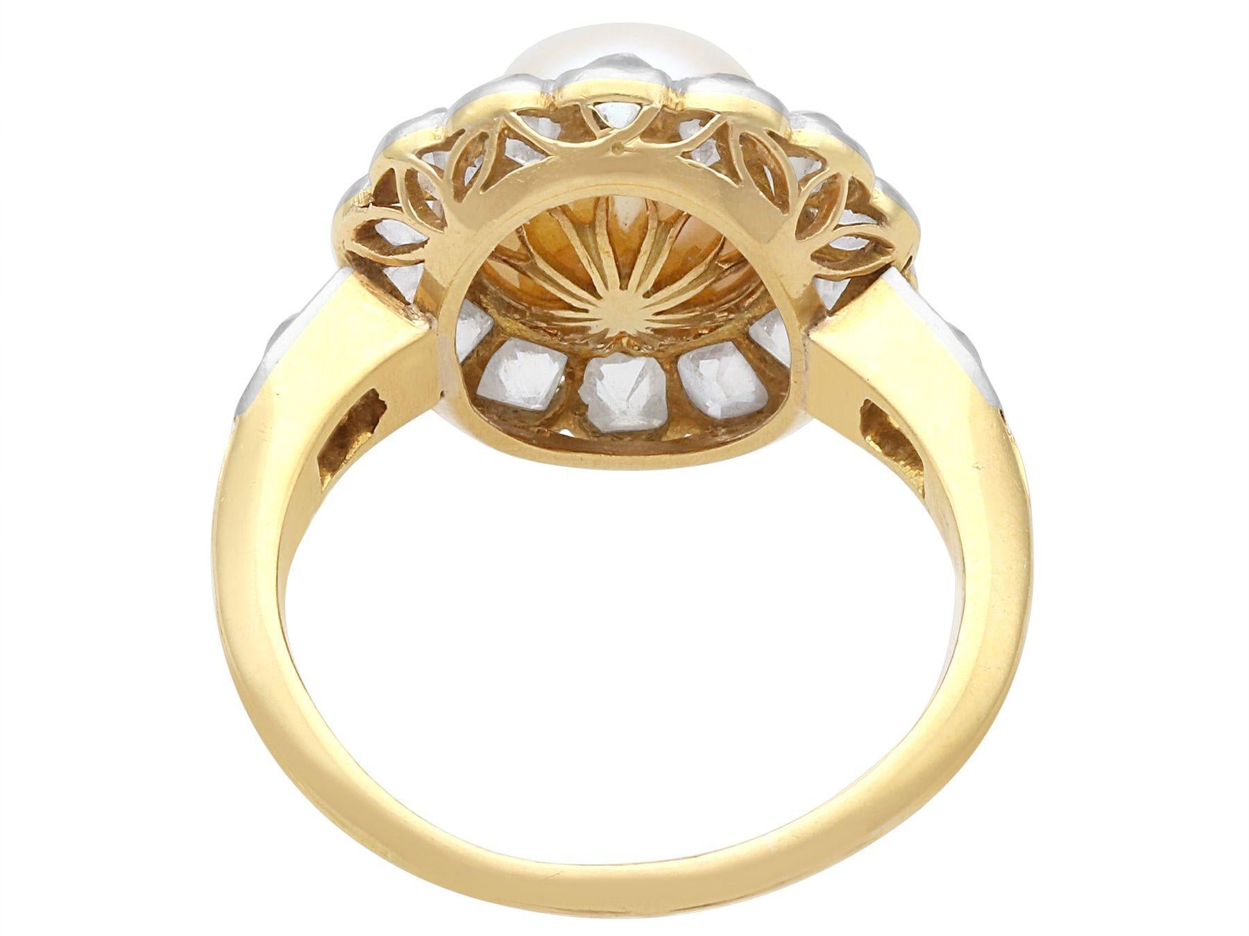 Anillo antiguo de oro amarillo con perla natural de agua salada y diamante de 1,43 quilates en venta 1