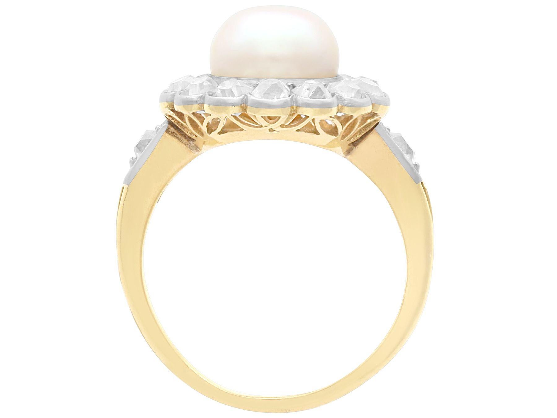 Antique Natural Saltwater Pearl and 1.43 Carat Diamond Yellow Gold ...